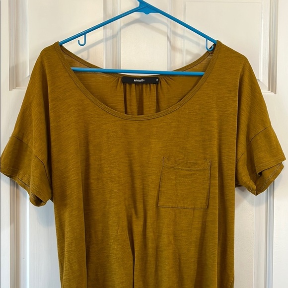 Amadi Brown Scoop Neck Short Sleeve Contrast Back Blouse - Size Medium - Picture 3 of 14